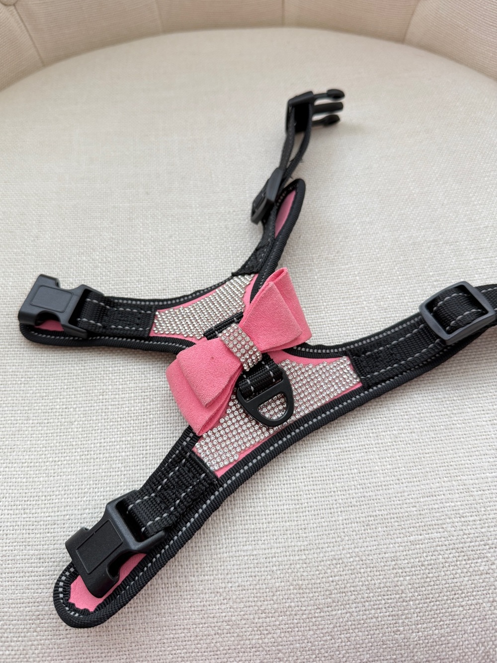 Small Rhinestone Harness Dog Cat Sparkle Crystals Bow Pink